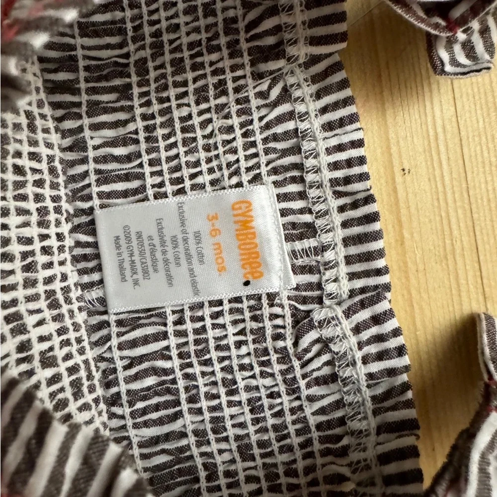 Gymboree Striped Romper 3-6M Baby Girl Smocked Tie Strap Bubble Outfit NWT